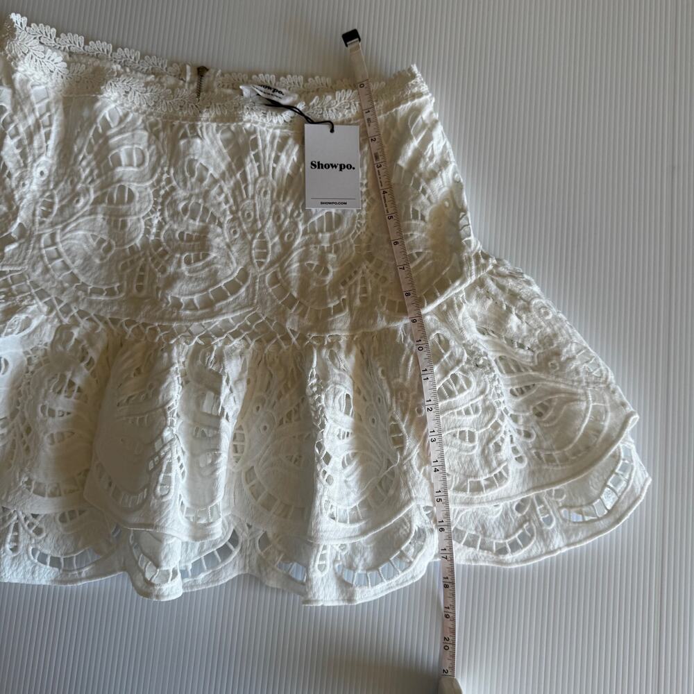 Showpo Kiss Me Softly White Lace Ruffle Mini Skirt US 12 NWT Coquette Boho Fairy - Picture 12 of 16